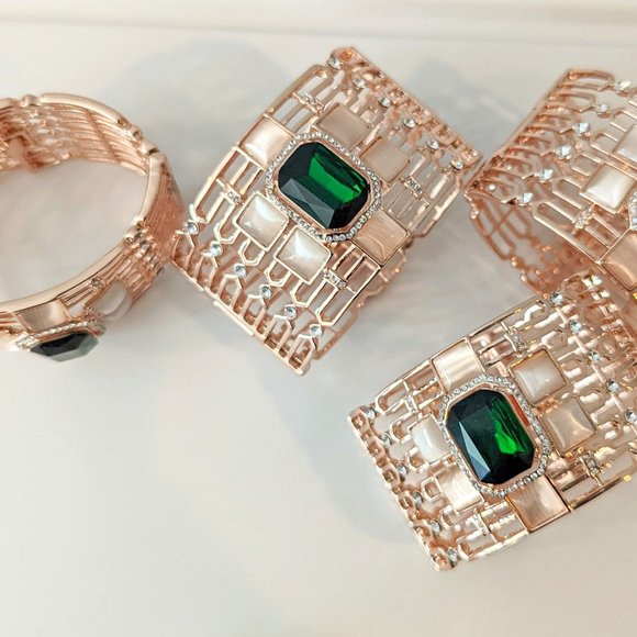 Rose Gold Plated Dark Green Crystal Statement Bracelet - Picture 5 of 5
